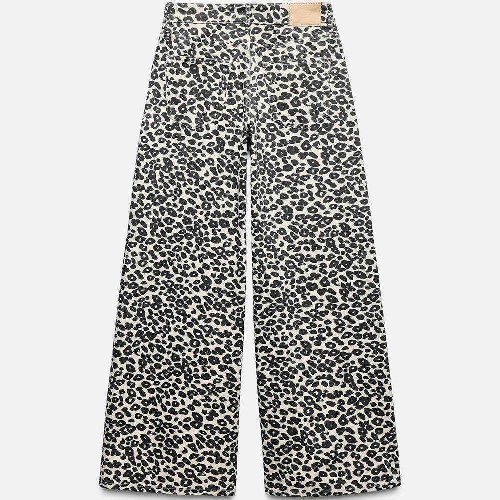Zara wide leg leopard print denim jeans size 26 (2)